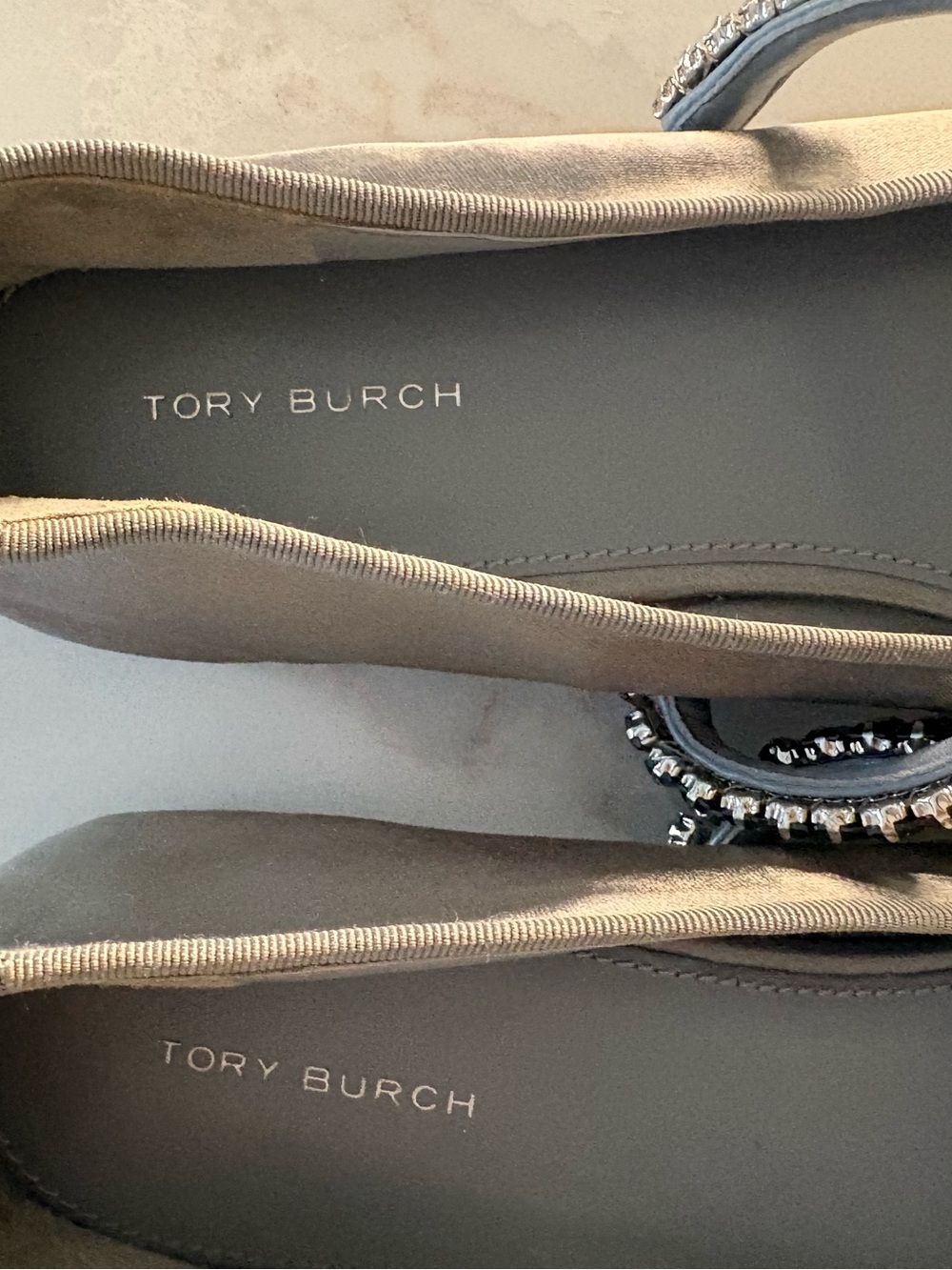 Tory Burch Silver Satin Embellished Ballet Flats - Picture 4 of 7